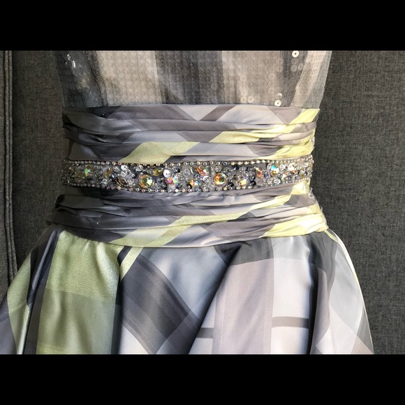 Tony Bowls Sequined Strapless Mini Dress w/ Train - Picture 6 of 8